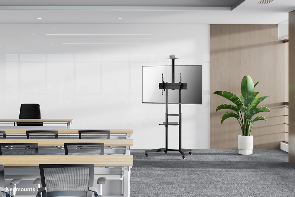 Neomounts FL50-550BL1 Support au sol mobile pour écran 37-70" - étagère multimédia et support caméra inclus
